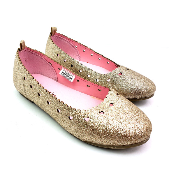 Carters Ellaria Girls Size 13 Gold Glitter Slip On Casual Ballet Flats Shoes - Picture 1 of 8